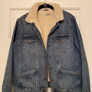 Topshop Denim Jean Shearling Fur Jacket
